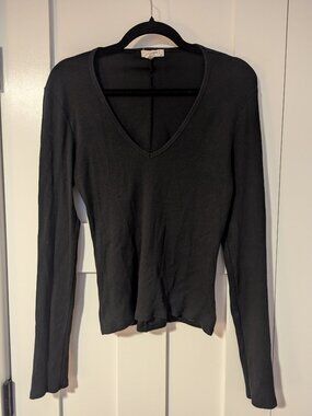 Rag & Bone Black V Neck Ribbed Long Sleeve Tee Size Large